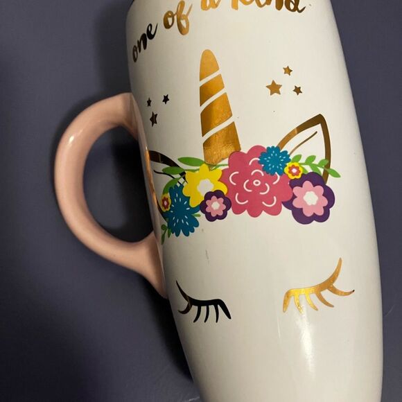 Unicorn Sheffield Travel Mug with Lid- Coffee or Tea Pink Handle - Picture 4 of 13